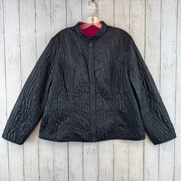 Chico's Pink/Black Reversible Stitched Quilted Full Zip Puffer Jacket Size 3/XL - Picture 4 of 16